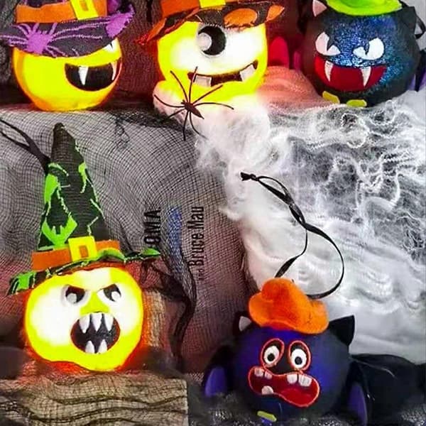 Pakke med 5 Halloween Lysende Dekorative Græskar, Flagermusformet
