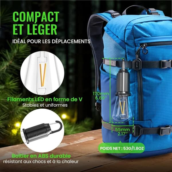 Oppladbar LED-campinglampe. IP65 Bærbar Lykt. 3 Lysstyrkemoduser