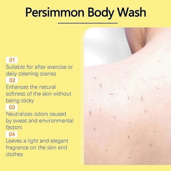 3x Persimmon Scented Shower Gel, Effectively Removes Body Odor - Cleansing and Deodorizing Soap, Eliminates Unpleasant Odor