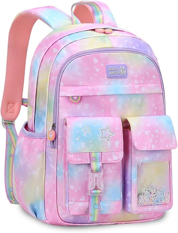 Kids Backpack with Galaxy Pattern for Girls, Pink School Bag with Chest Strap-FA-