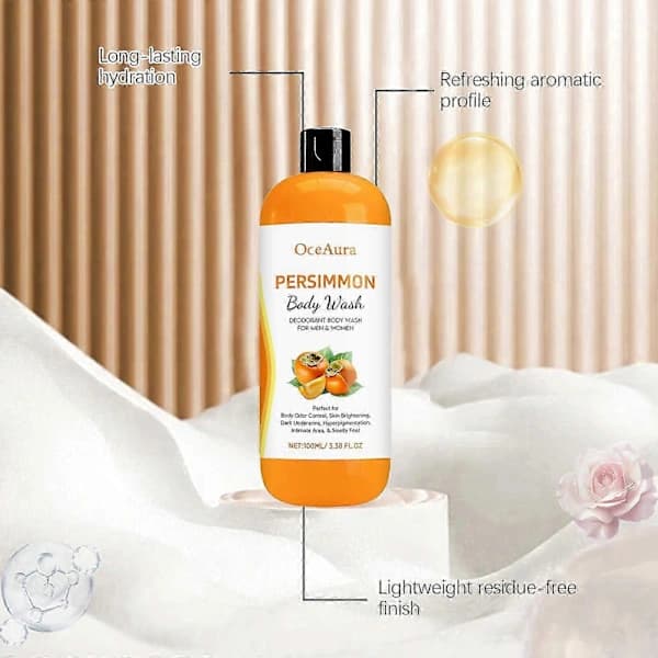 3x Persimmon Scented Shower Gel, Effectively Removes Body Odor - Cleansing and Deodorizing Soap, Eliminates Unpleasant Odor