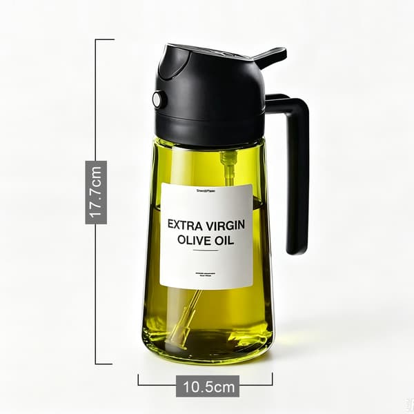 Thickened Glass Oil Spray Bottle - 2-in-1 Spray & Pour, Light-Resistant, Compatible with Various Oils Black