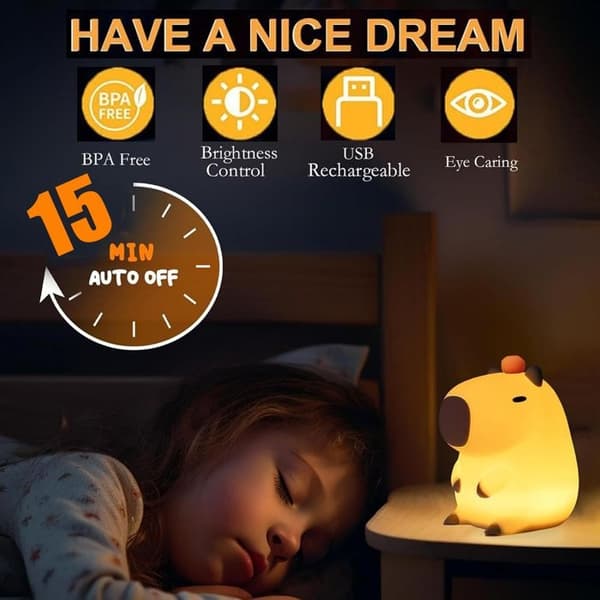 Sengelampe Capybara Silikon Nattlampe, Dyreberøring Sengelampe, USB-lading