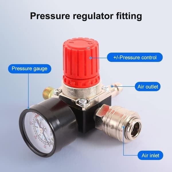 1/4\" Luftkompressor Trykregulator Pneumatisk Trykregulator. Trykreguleringsventil med 180psi 12bar Fitting (Firevejsventil)