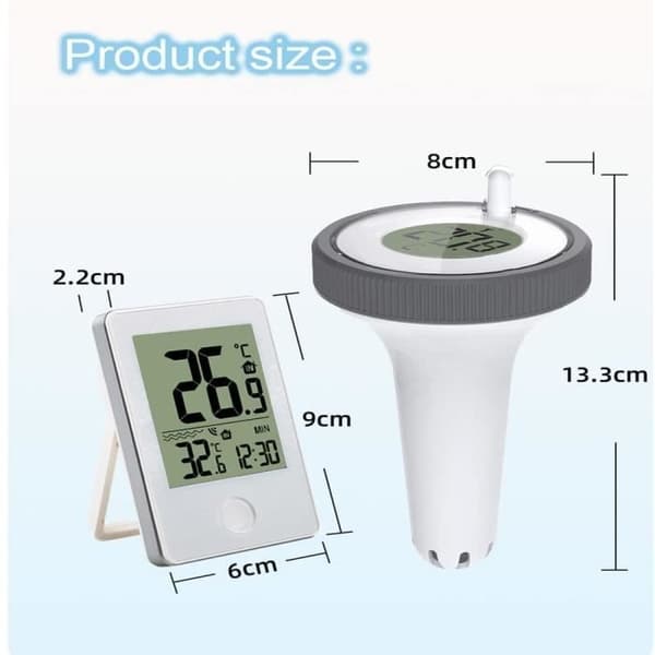 (White) Wireless Floating Digital Pool Thermometer - Water Thermometer with Receiver for Pool, Pond, Outdoor Space
