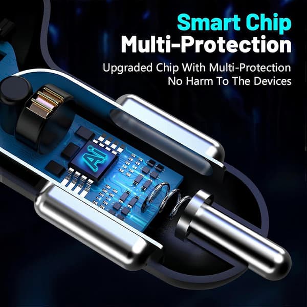 2025 Nyeste Biladapter, 4 Porter USB Billader med Spenningsdisplay PD 3.0 og