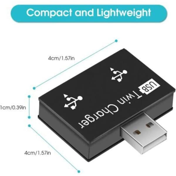 2x USB 2.0 2-ports bærbar USB-hub. Han til dobbelt USB hun-adapter til bærbare og stationære computere (sort)