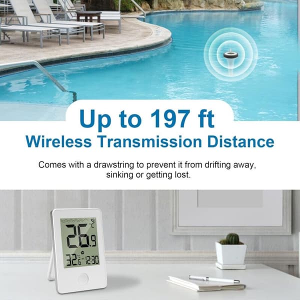 Trådløst pooltermometer. Trådløst flydende digitalt pooltermometer. IP67 vandtæt. Indendørs/udendørs termometer