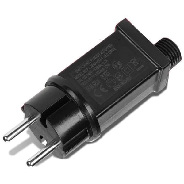 12V LED strømforsyning. IP44 LED-transformator. Lavspent LED-adapterdriver for julelys. Lyslenker.