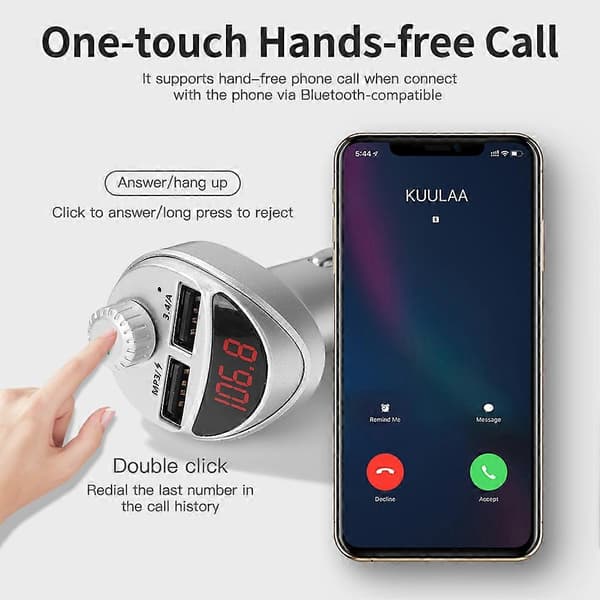 Billader FM-sender Bluetooth MP3-spiller Bilstereo USB Billaderadapter TF-kort Bilsett 3.4A Dobbel Hurtig Telefonlader