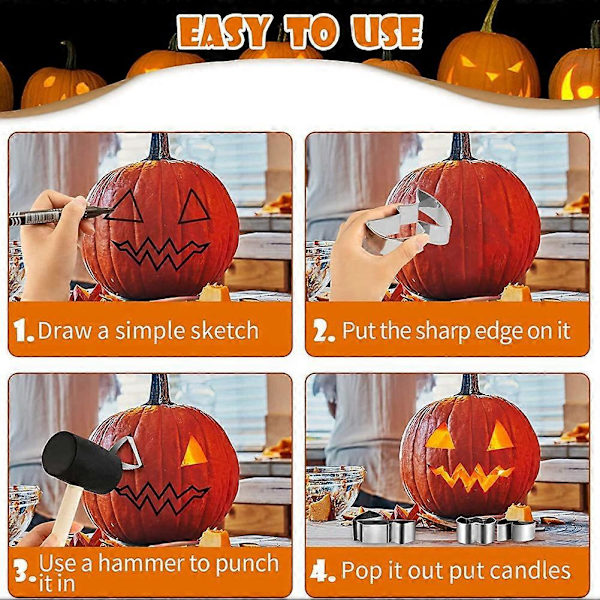 Halloween Gresskar Utskjæringssett Rustfritt Stål Kakeform Bakeform DIY Jack-O-Lantern Utskjæring