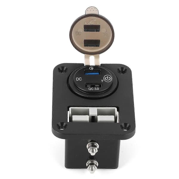 Billader med doble USB-porter og voltmeter for 12V/24V lastebiler, skip og bobiler