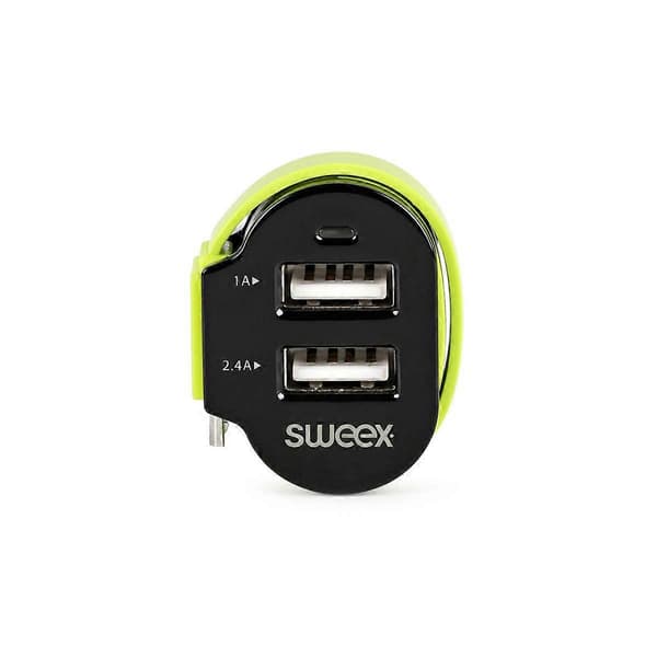 Billader 3 uttak USB 6A med flat kabel 26cm, svart
