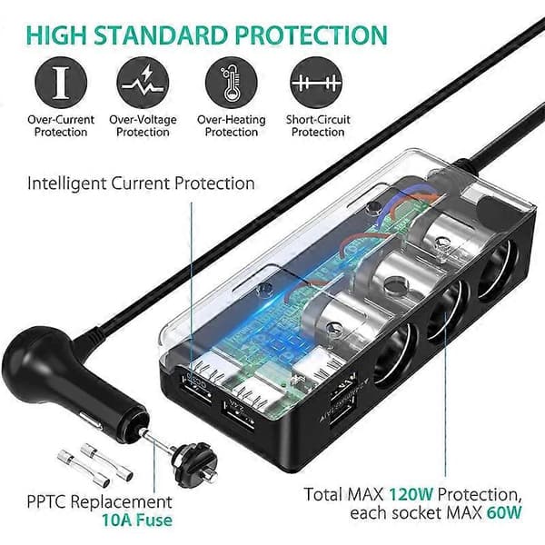 TR30 QC 3.0 Multifunksjonell 3 Sigarettenner Høy Effekt Billader