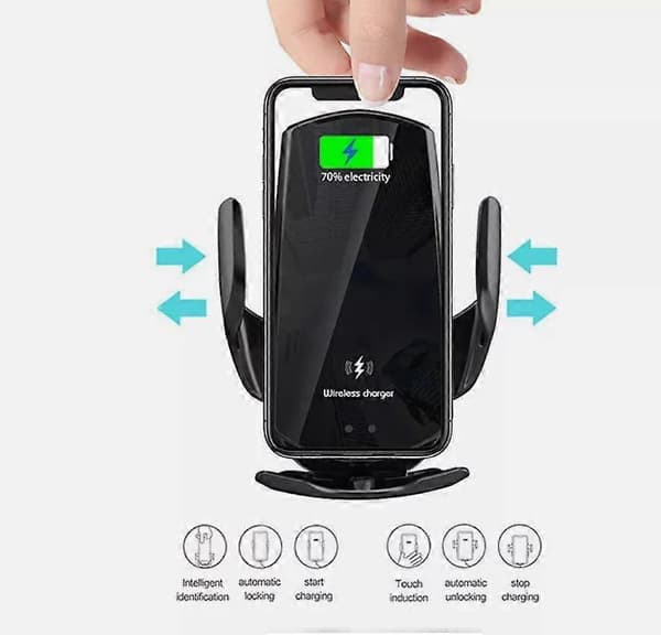 30W Rask Trådløs Billader Automatisk Klemmefeste Luftventil Telefonholder