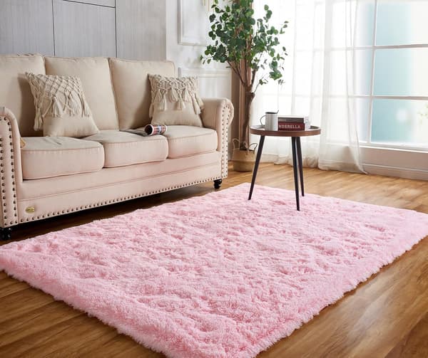 Klädd matta tjock lugg fluffig rosa matta halkfri plysch