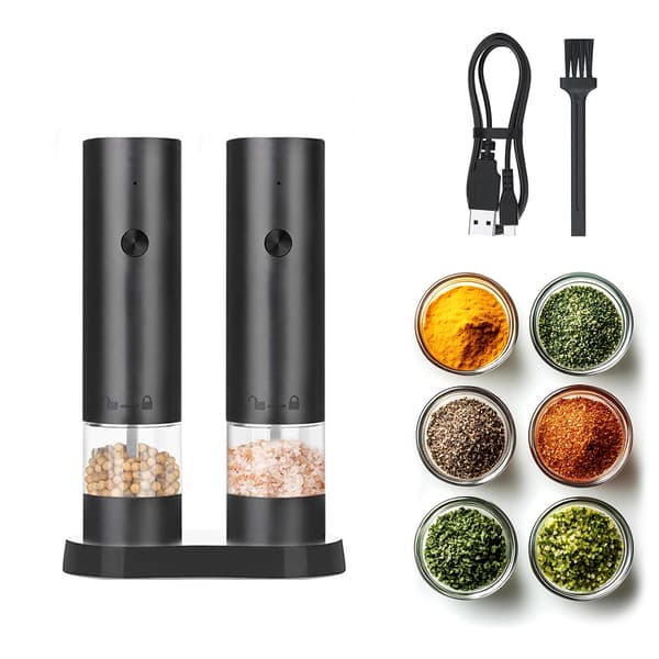 Electric Pepper Grinder Set - Rechargeable Salt and Pepper Mill with Ceramic Grinder - 2-pack