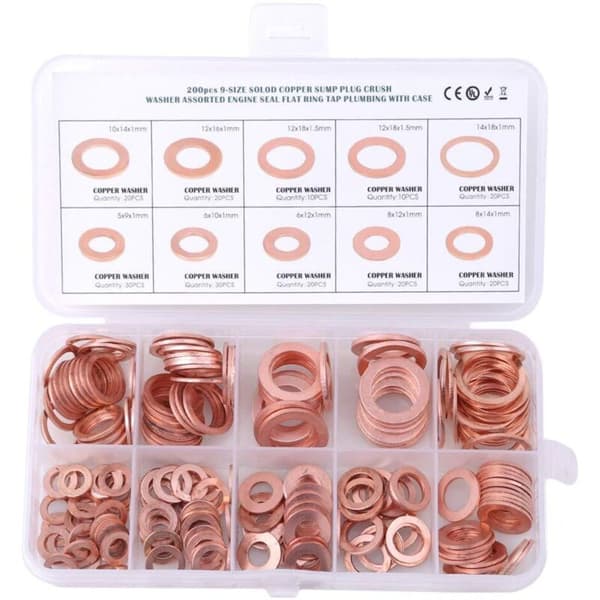 200 st kopparpackningar, platt ring, dräneringsplugg, packning, tätning, biltillbehör