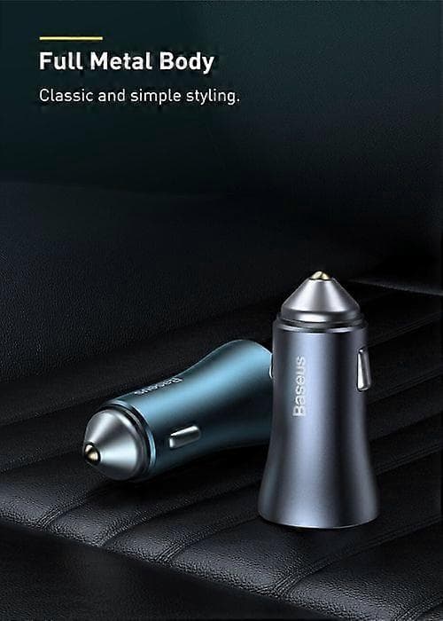 Baseus Biloplader Cigarettænder 40W USB og Type-C Output, Hurtig Opladning
