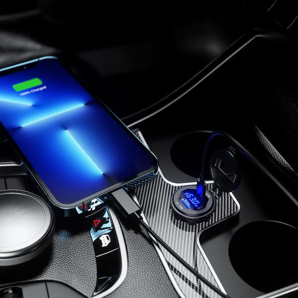 63w Qc3.0 Usb + Type C Usb C Pd Biloplader Hurtigoplader Med Led Voltmeter