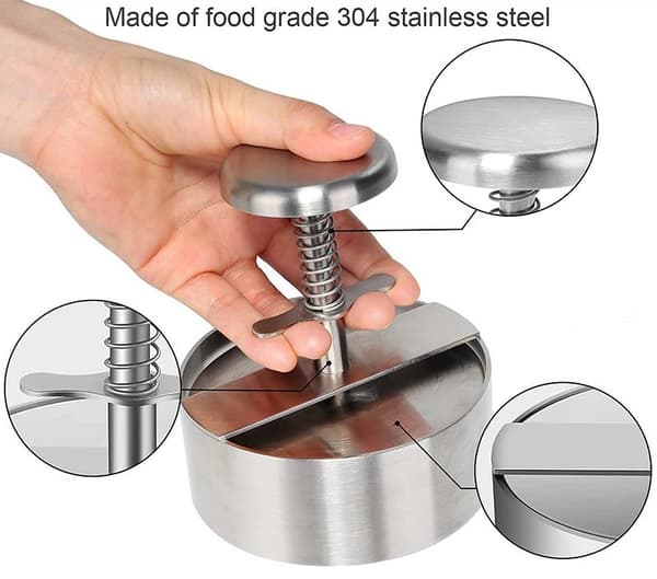 Burgerpresse i rustfrit stål 304 Pâtéform til Burger-111.5*4.5cm, 1 stk presse