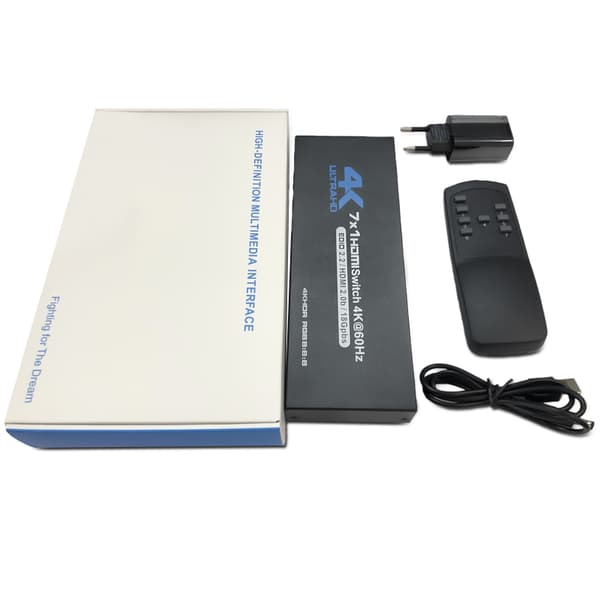 HDMI Switch 7x1 with 4K@60Hz and IR Remote Control, for PS5 PS4 Xbox DVD Player