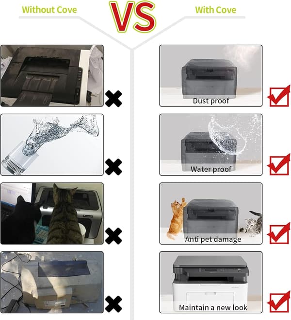 Dust Cover for HP/Epson/Canon/Brother Wireless Printers, 45*45*30CM Universal Printer Cover, 600D Waterproof Black Printer Protector