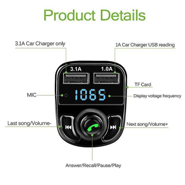 Trådlös Bluetooth FM-sändare MP3-spelare USB-billaddaradapter