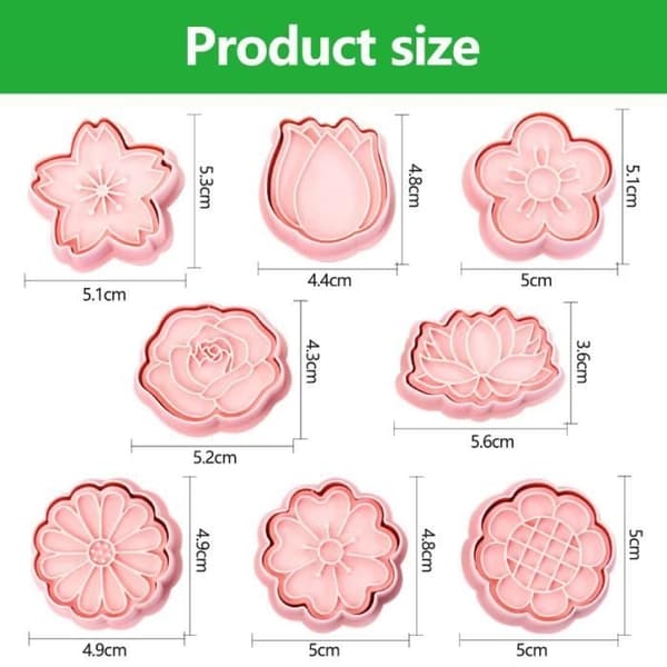 Cookie Cutters - Unspecified - 8 Pieces - Food Grade PVC - Flower Shapes - Baking Decorations