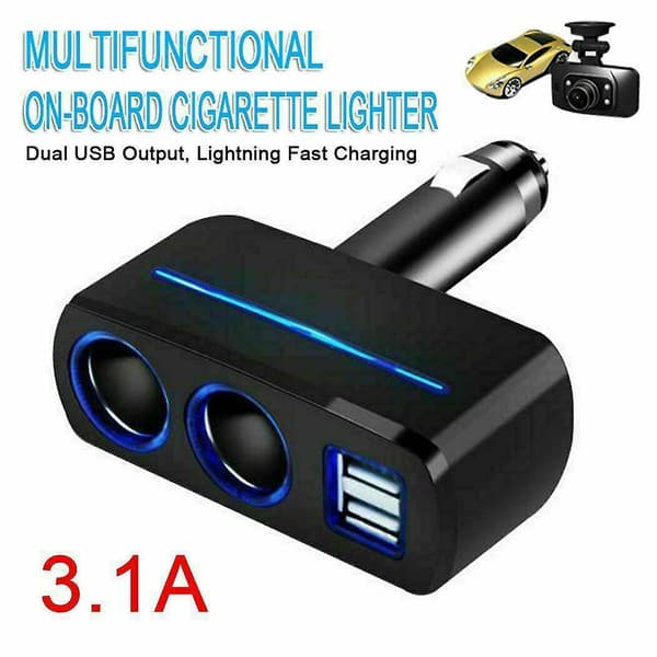 Biloplader Cigarettænder Dobbelt Strømadapter Stik Splitter Dobbelt Usb Aus