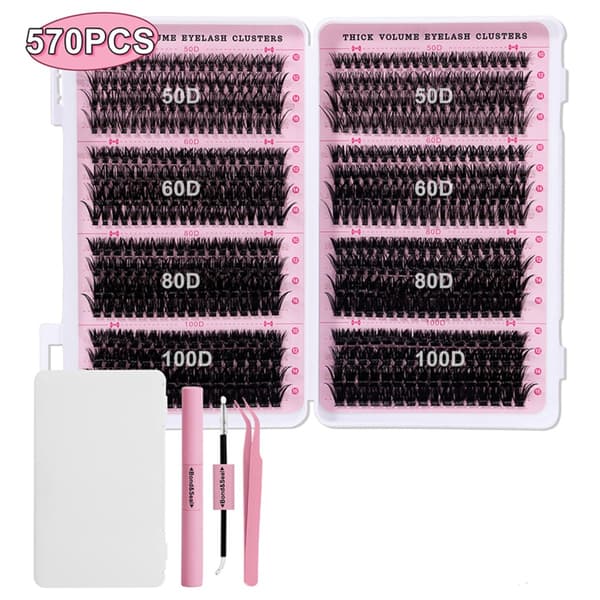 570 pcs DIY False Eyelashes Kit, Eyelash Extension, Volume Lashes Set with Glue and Tools