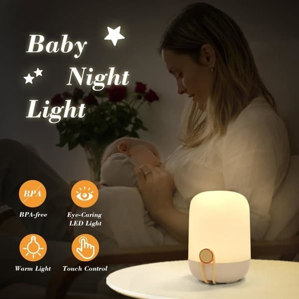 Rechargeable LED Night Light for Kids, Portable Dimmable Bedside Lamp with Touch Screen, USB Bedside Lamp for Kids, Night Light for Adults