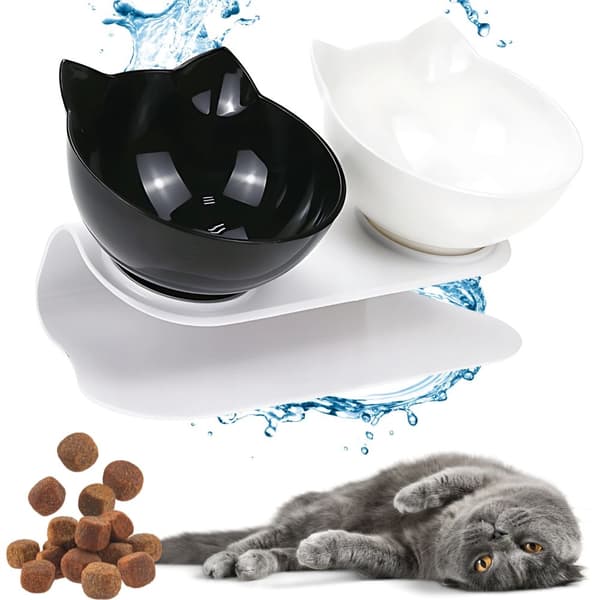 Double Bowl - 2x400 ml Plastic Bowls for Food/Water