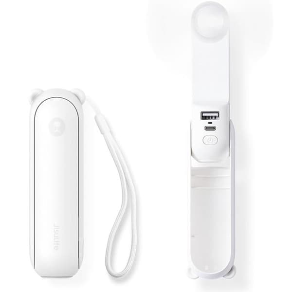 (White) Premium Mini Portable Fan Life8 (F8) 2000 mAh, USB Rechargeable, Flashlight Function JISULIFE White