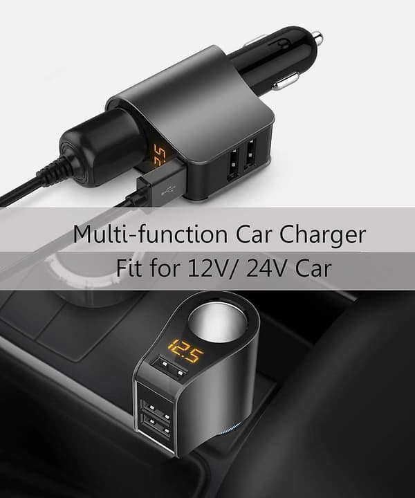 Billader, Multippel USB sigarettenneradapter, med 3 USB-porter (svart)