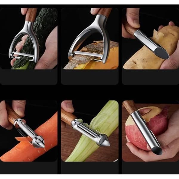 (Silver, Brown) Vegetable Peeler - Multifunctional - 304 Stainless Steel - Ergonomic Design - Silver and Brown