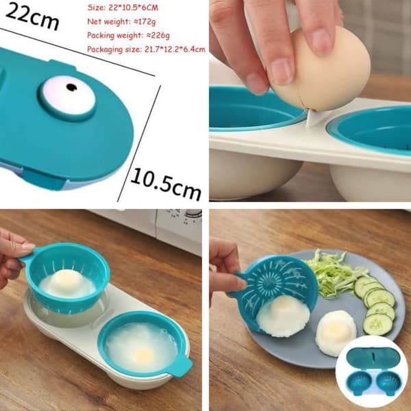 Microwave Egg Poacher, Double Cup Egg Cooker, Poached Egg Maker, Egg Poacher, Egg Poacher for Baked Eggs (Blue)