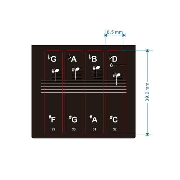Labels stickers for piano keyboard 88/61/54/49 keys