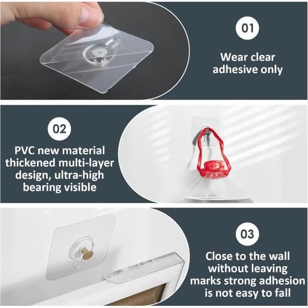 (Transparent) Nail-free Picture Hooks - Transparent - 20-pack - High Load Capacity
