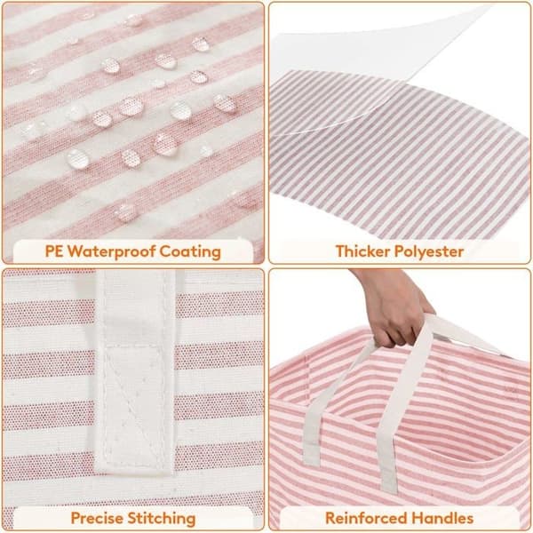 72L Foldable Laundry Basket, Dirty Clothes Hamper with Extended Handles for Clothes and Toy Storage, Pink