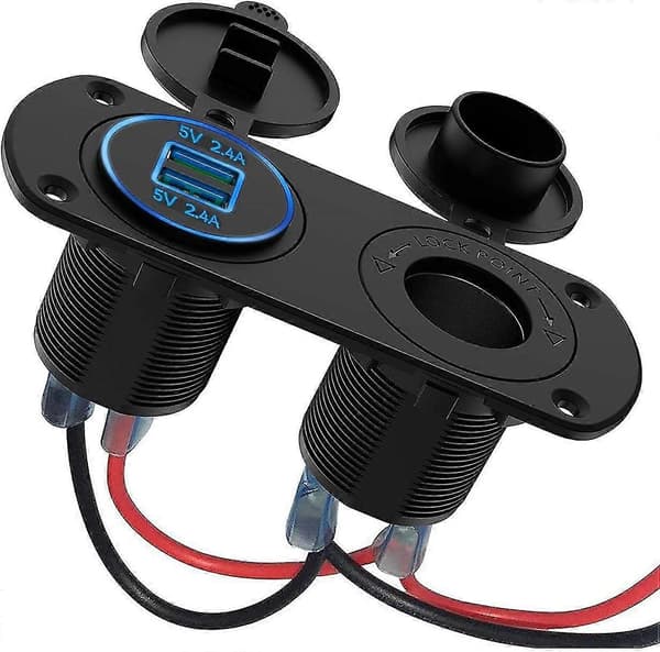4-i-1 billader bryterpanel dobbel USB 2.1A og 1A + LED voltmeterkontakt
