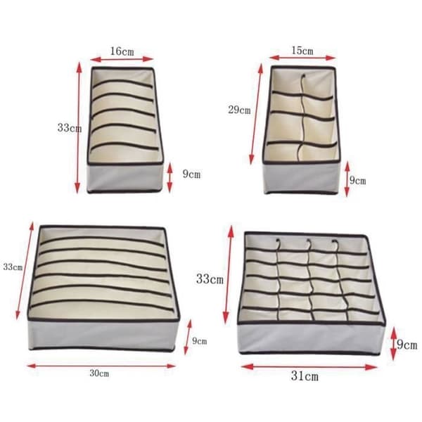 (Beige) Set med 4 förvaringslådor för strumpbyxor - För underkläder