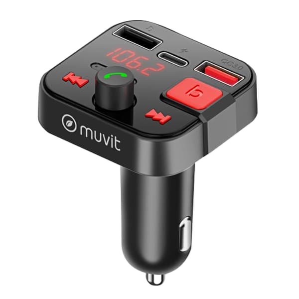 Bluetooth FM-sändare Billaddare med USB och USB-C Port, Svart