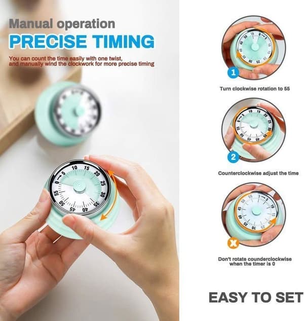 60-minutters mekanisk magnetisk timer, batterifri nedtælling, køkkenur med 72dB lydalarm, grøn-MCJ