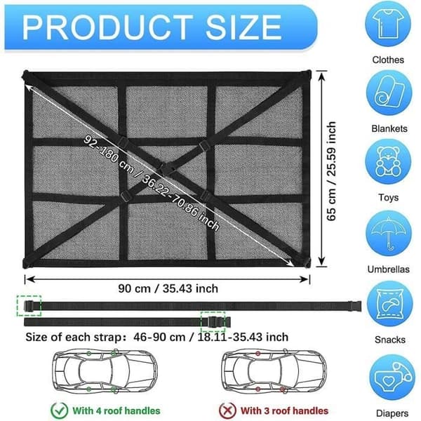Opbevaringsnet til biltag Bilnet til biltag 90 cm x 65 cm Universal bagagetaske til rejser