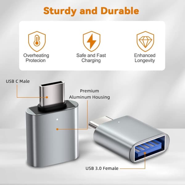 4-pakning USB til Type-C 3.2 Adaptersett: 2 USB til Type-C og 2 Type-C til USB-adaptere, kompatibel med datamaskiner, ladere