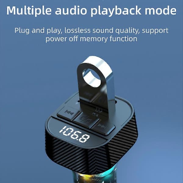 C51 Fargerik Lys Bil Bluetooth Adapter Type-C+USB Billader FM-sender MP3 Musikkspiller
