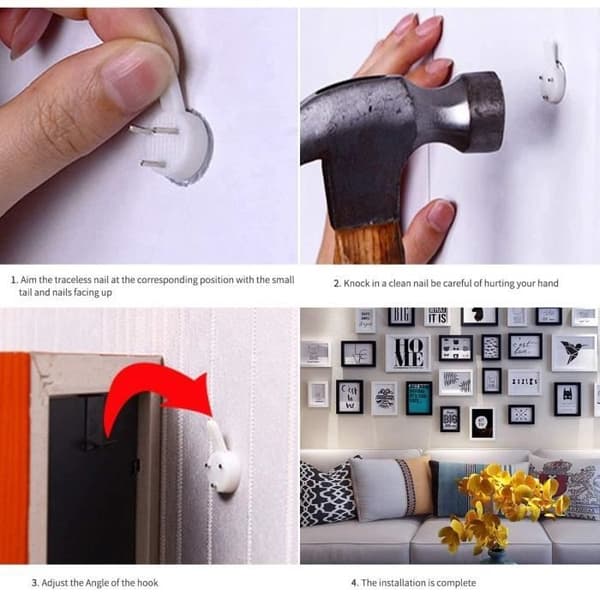 (White) Picture Hanging Kit - 42 Pieces - White - Plastic - Wall Mounting without Drilling