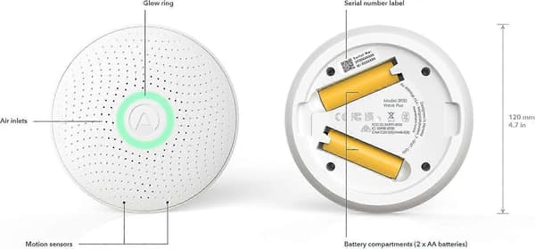 Airthings 2930 Wave Plus – Luftkvalitetsmätare, batteridriven (övervakar CO2, VOC, luftfuktighet, temperatur och lufttryck)