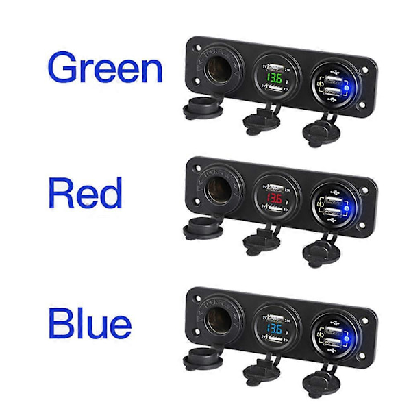 Rask 4 USB Billader LED Voltmeter Socket Sigarettenner Automatisk Adapter